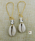 Cowrie Earrings Long Wire Handmade Women White Black Dangle Jewelry