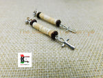 Silver Ankh Earrings Post Jewelry Beaded Brown Cream Women Black Owned