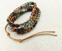 Leather Wrapped Beaded Natural Stone Jewelry Adjustable