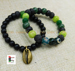 Cowrie Bracelet Jewelry Beaded Green Black Handmade Ethnic Black Owned