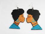 African Earrings Black Woman Silhouette Wooden Jewelry Ethnic