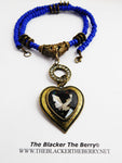 Heart Necklace Chunky Blue Beaded Long Jewelry