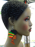 African Earrings Rasta Women Afro Natural Hair Jewelry Afrocentric Wooden Ethnic Red Green Yellow