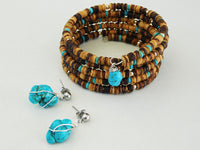 Turquoise Beaded Bracelet Earring Jewelry Set Adjustable